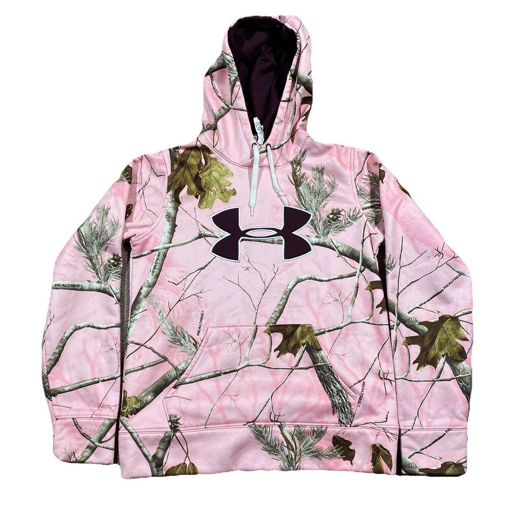 Under Armour ColdGear Realtree Pink Camo Hoodie Women Small Loose Fit